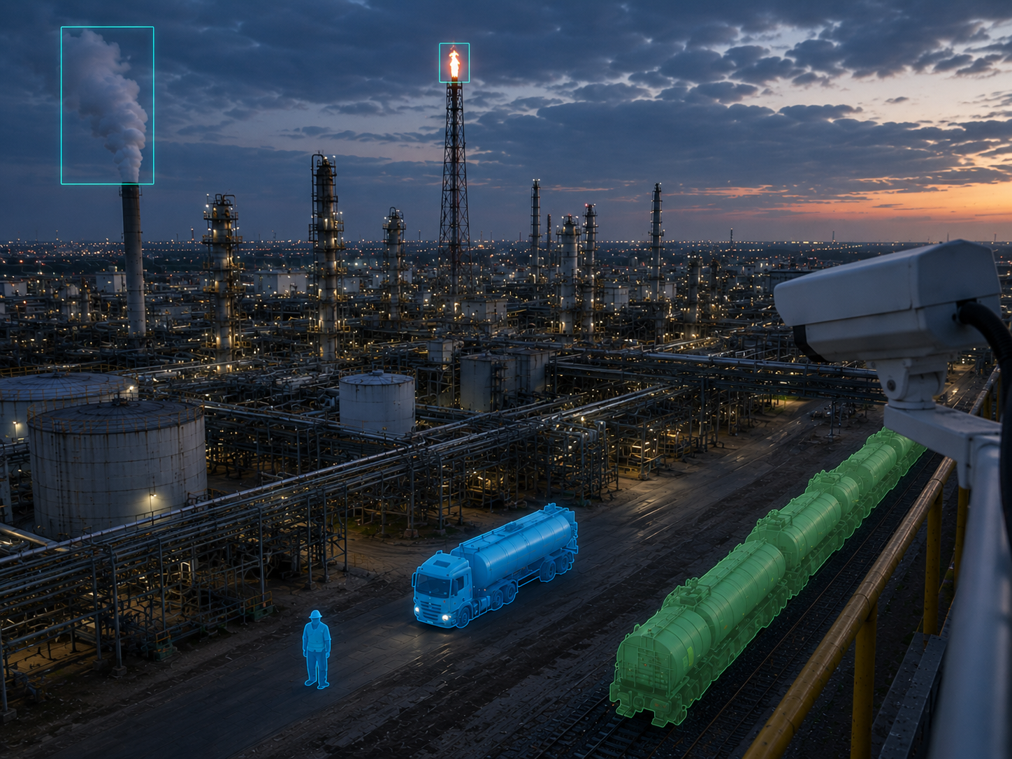 AI vision detecting activity across an industrial facility