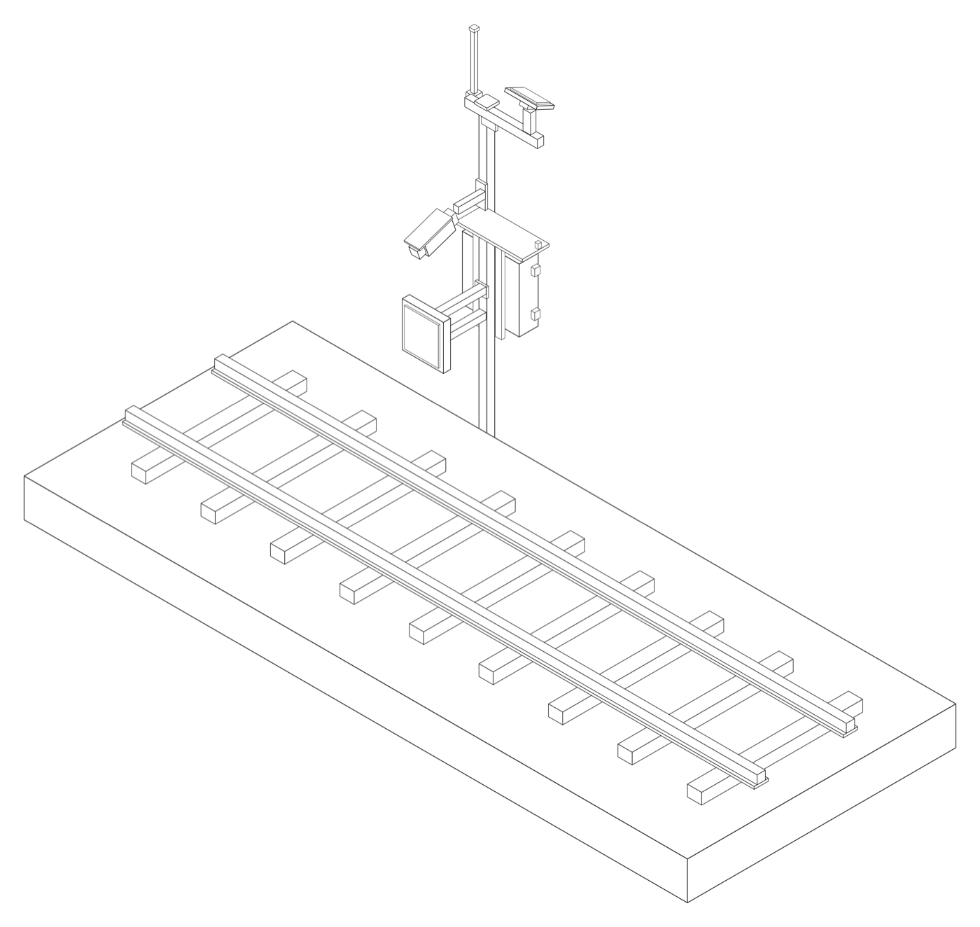 Isometric diagram of an AEI reader mast installed on the far side of a single track